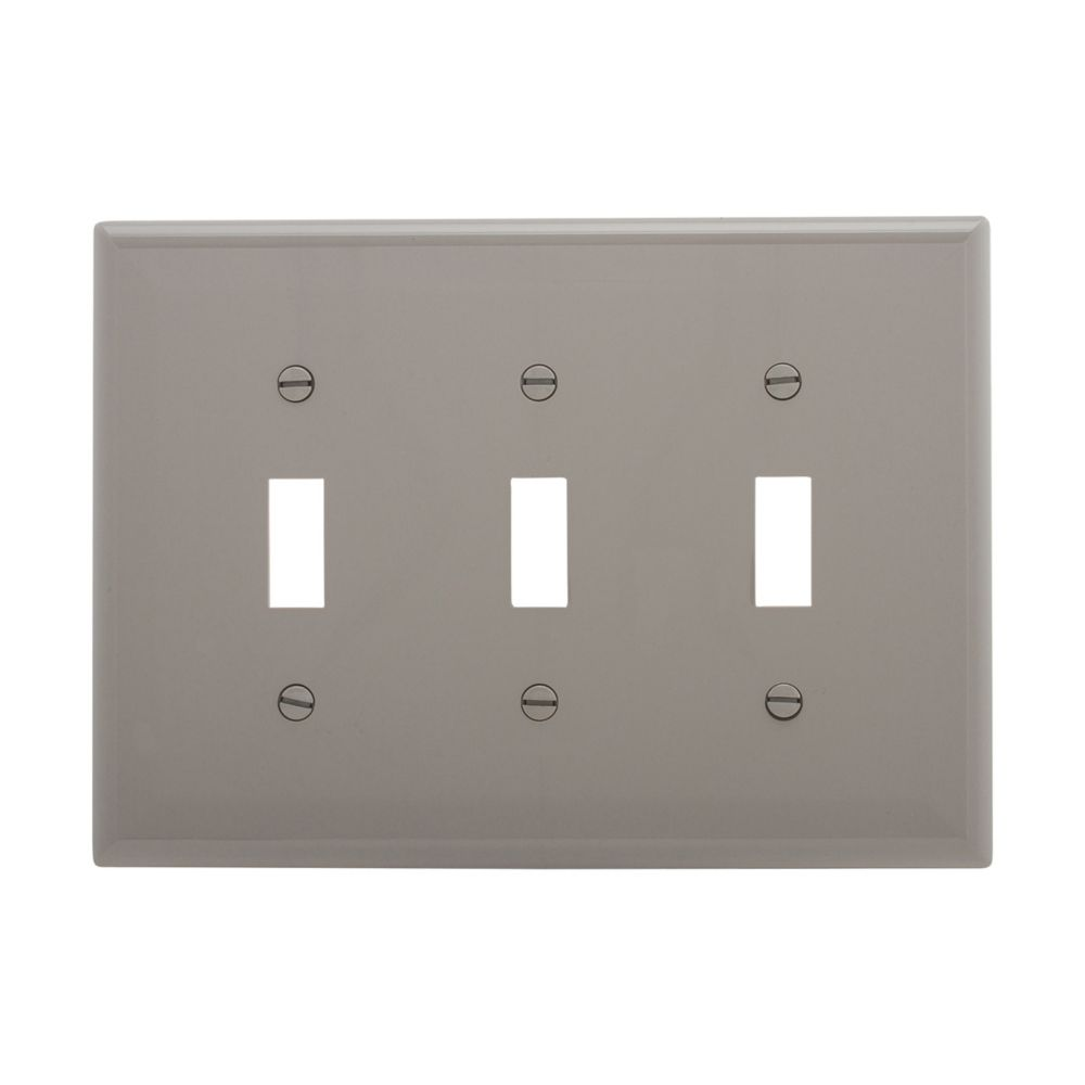 Cooper Wiring Devices PJ3GY Wallplate 3-Gang Toggle Switch Gray Polycarbonate