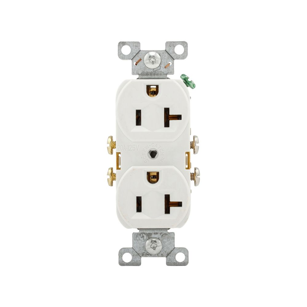 Cooper Wiring Devices CR20W Duplex Receptacle 20A 125V NEMA 5-20R White PVC Flush Mount Side Wired Brass Contact