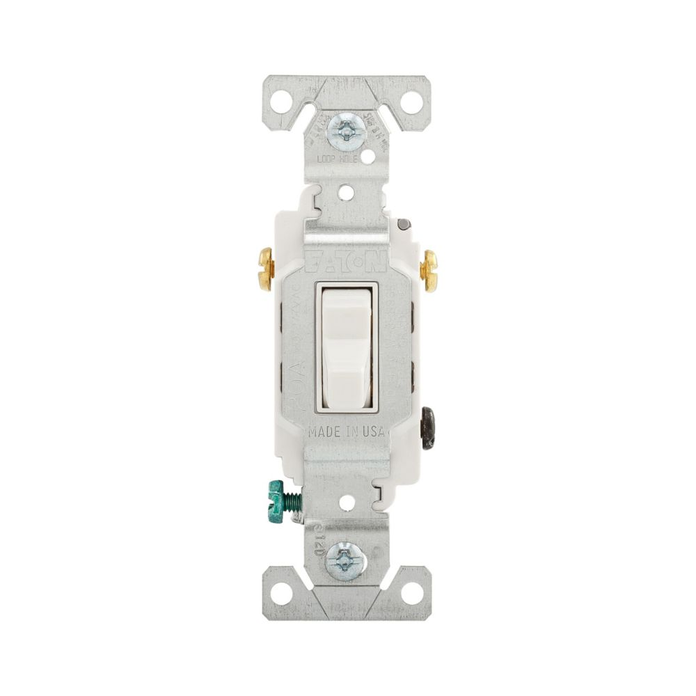 Cooper Wiring Devices CS320W Toggle Switch 20A 120/277V Three-Way Screw White PVC Copper Alloy