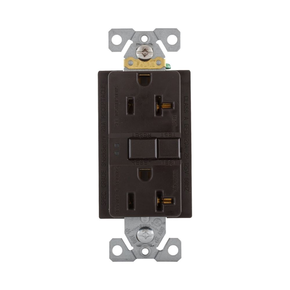 Cooper Wiring Devices SGF20B GFCI Duplex Receptacle 20A 125V Self-Test NEMA 5-20R Brown PVC Polypropylene