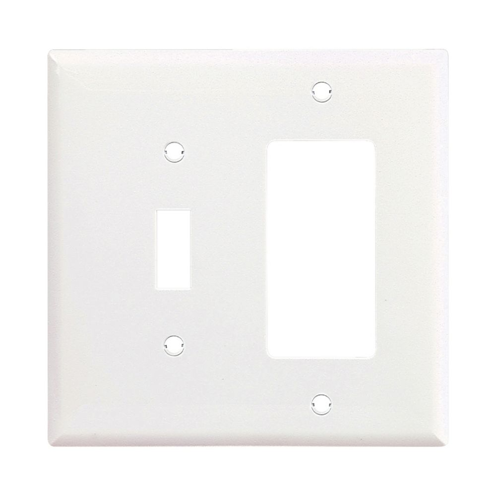 Cooper Wiring Devices PJ126W Wallplate Two-gang Combination Toggle Decorator White Polycarbonate