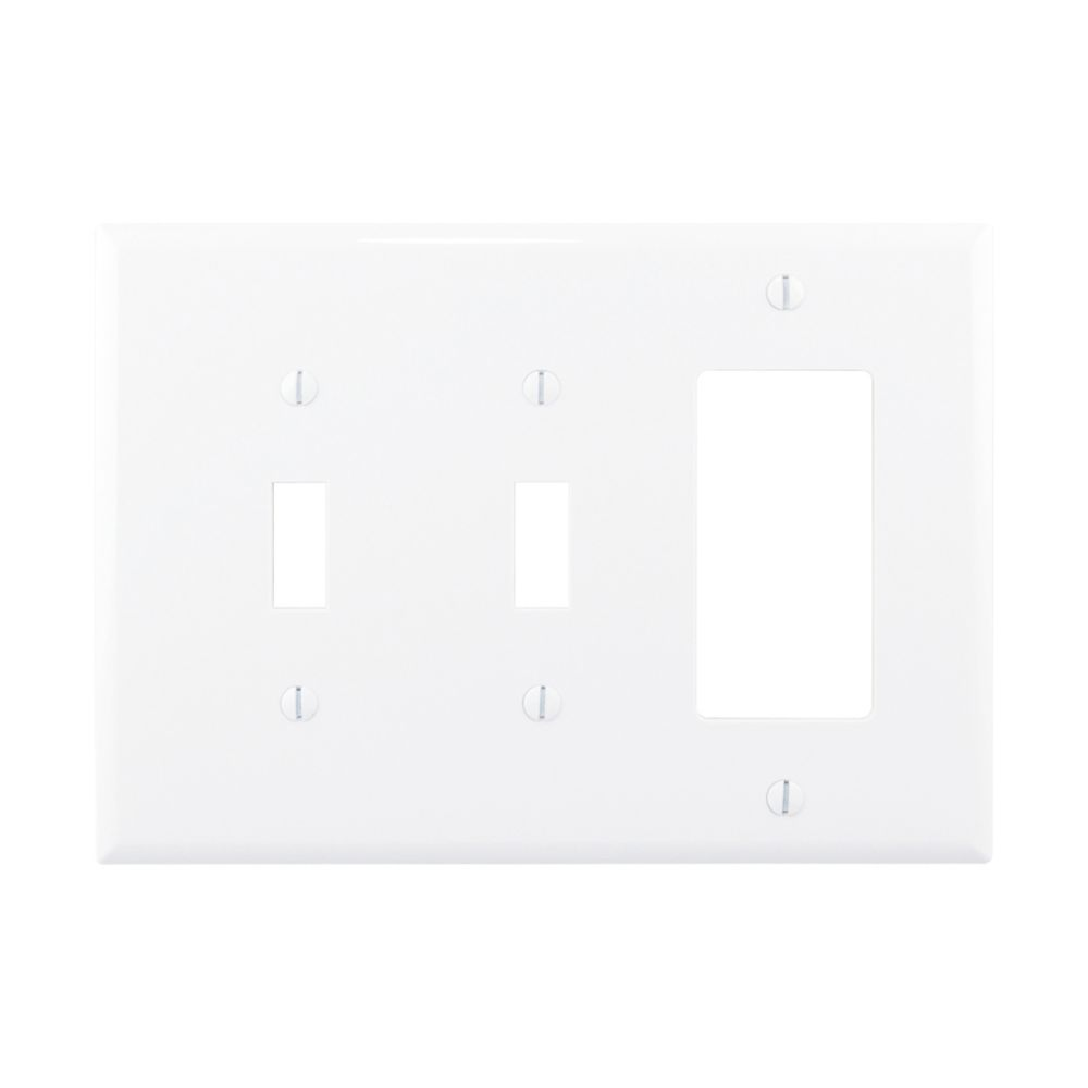 Cooper Wiring Devices PJ226W Wallplate Three-gang Combination Cutout 2 Toggles Decorator White Polycarbonate