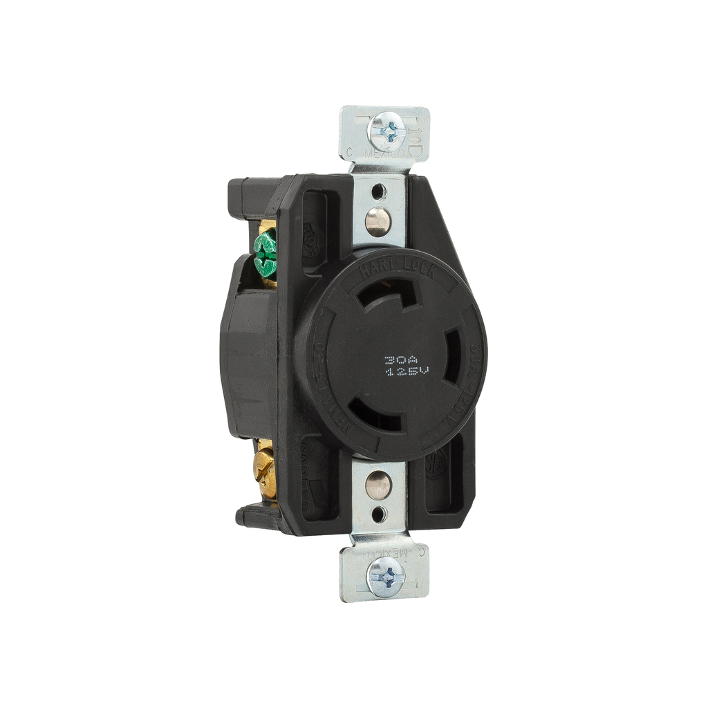 Cooper Wiring Devices AHL530R Locking Receptacle 30A 125V Two-pole Three-wire NEMA L5-30 Glass-filled nylon Black Brass