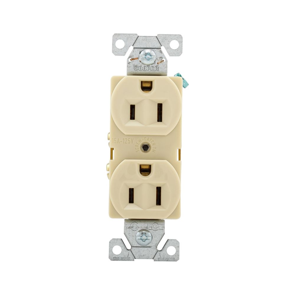 Cooper Wiring Devices BR15V Duplex Receptacle 15A 125V Two-pole Auto-grounding Ivory PVC Brass