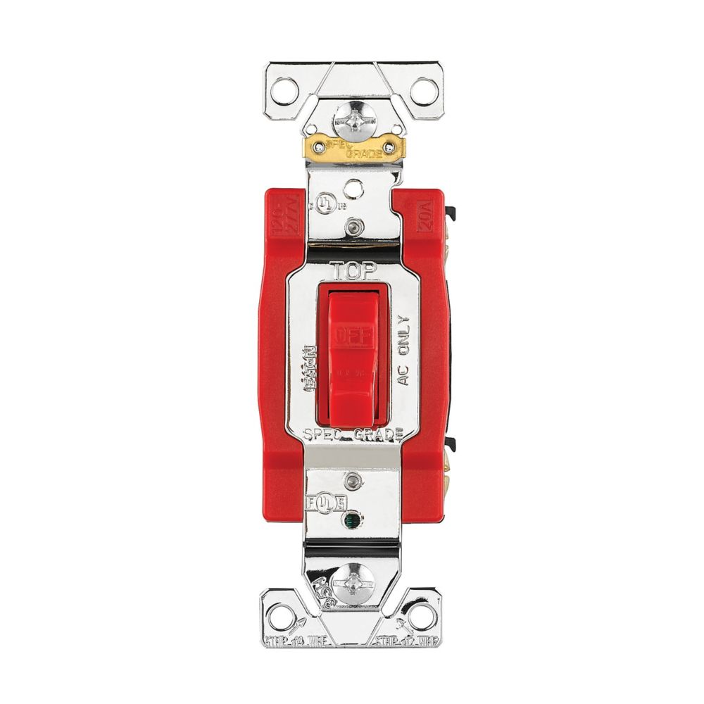Cooper Wiring Devices AH1221RD Toggle Switch 120/277V 20A Single-pole Flush Mount Red Polycarbonate Brass Terminals