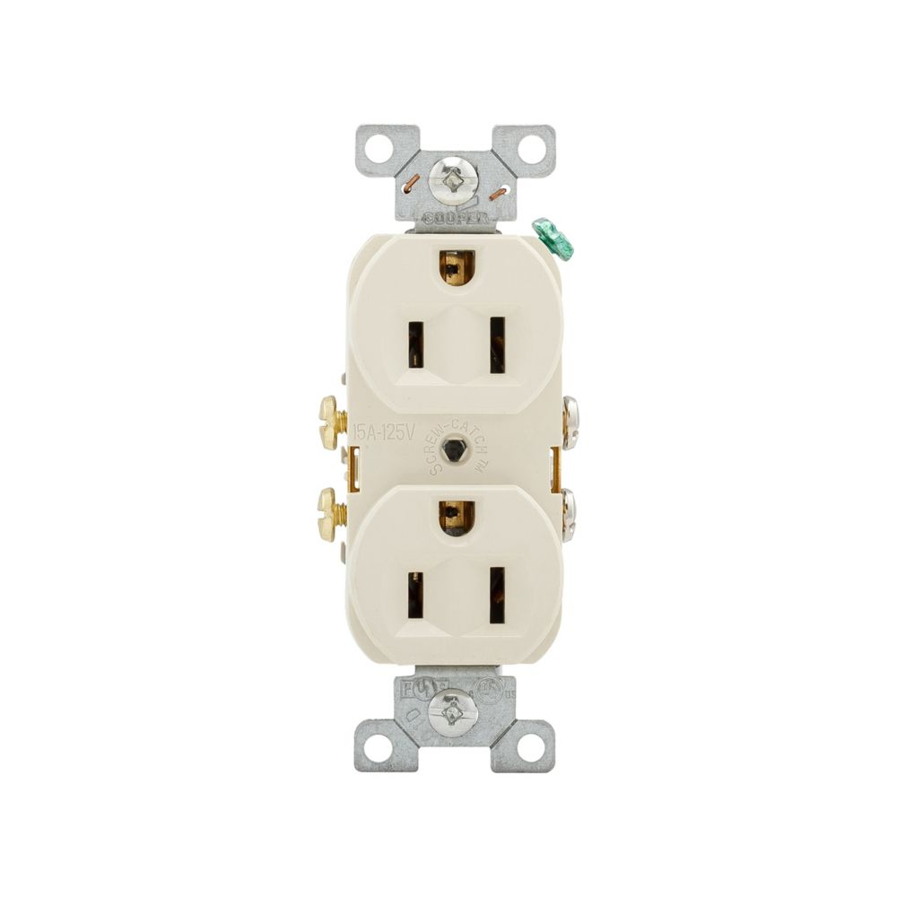 Cooper Wiring Devices CR15LA Duplex Receptacle Two-pole Three-wire Grounding 15A 125V PVC Light Almond
