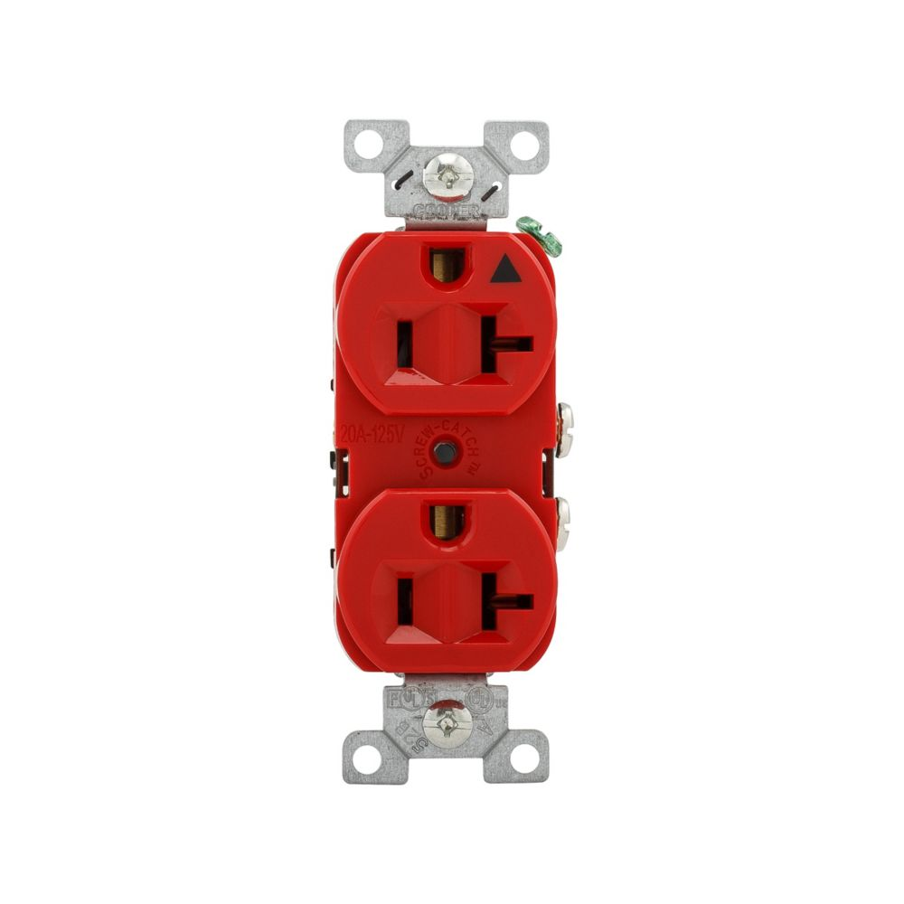 Cooper Wiring Devices IG5362RD Receptacle 2-Pole 3-Wire Isolated Ground 125V 20A Red Nylon Flush