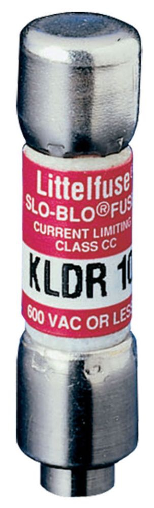 Littelfuse KLDR.100TXP Class CC Time Delay Fuse 0.1A 600VAC 300VDC 200000A Interrupting Rating Melamine Body Nickel-Plated Bronze Cap