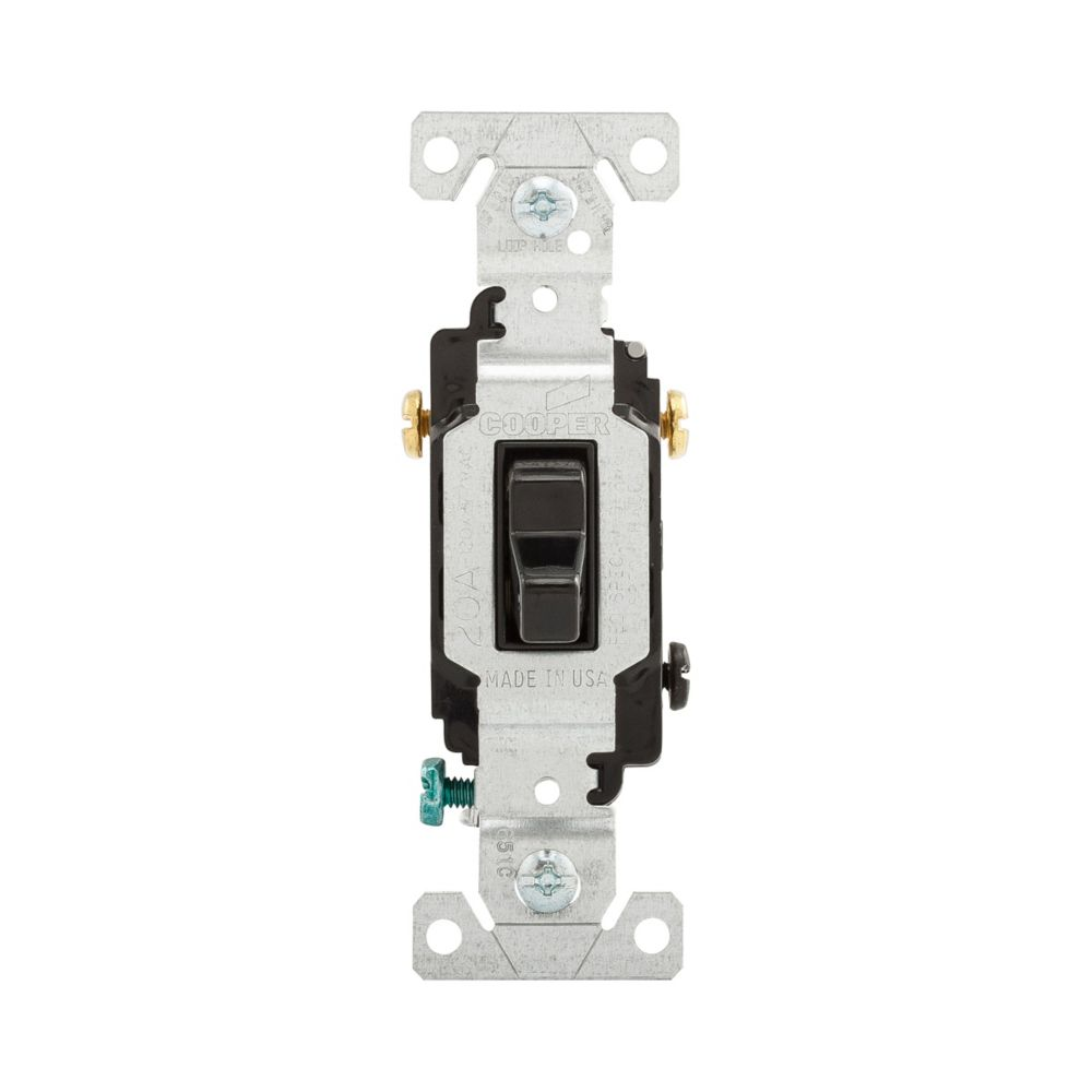 Cooper Wiring Devices CS320BK Toggle Switch Three-Way 20A 120/277V Single-pole Black PVC