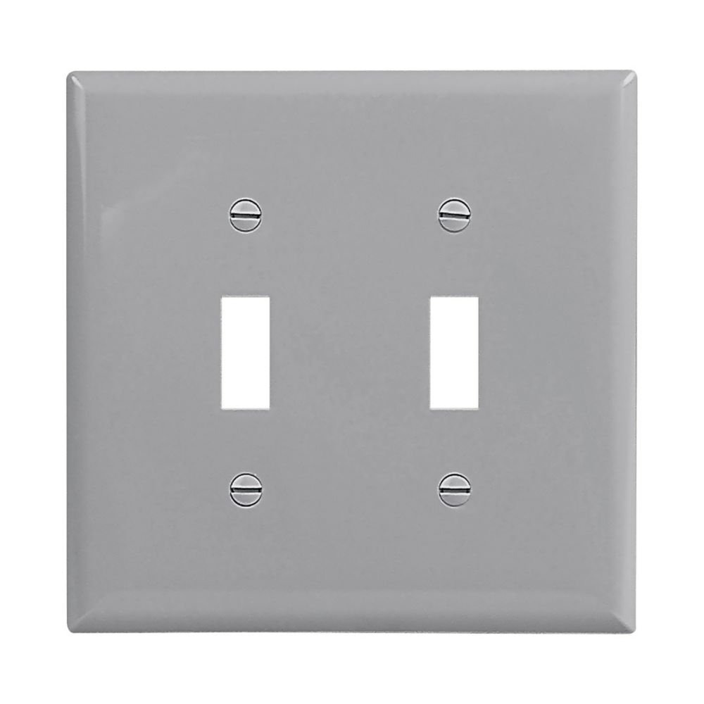 Cooper Wiring Devices PJ2GY Wallplate Mid-size Two-gang Toggle Switch Gray Polycarbonate