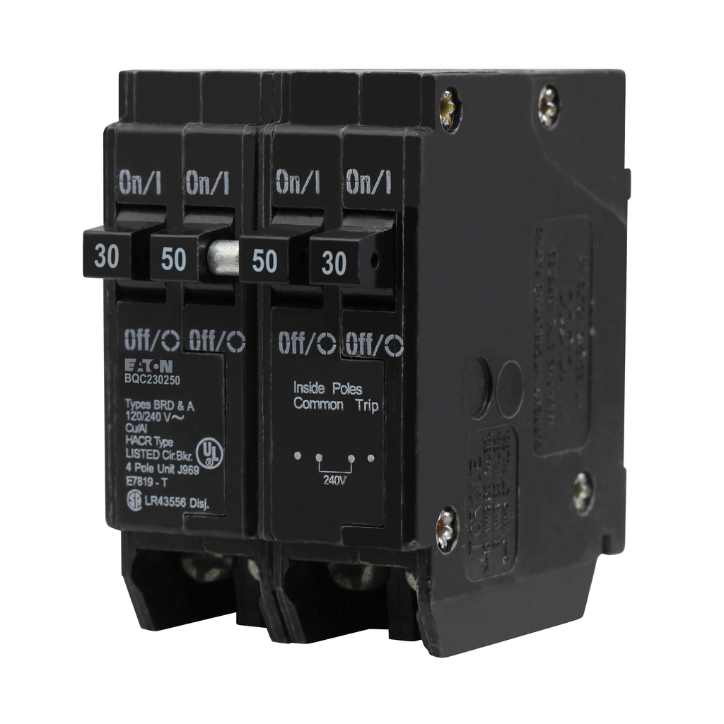 Cutler-Hammer BQC230250 Four-Pole Plug-on Circuit Breaker 120/240V 10 kAIC 30A 50A Rejection Tab