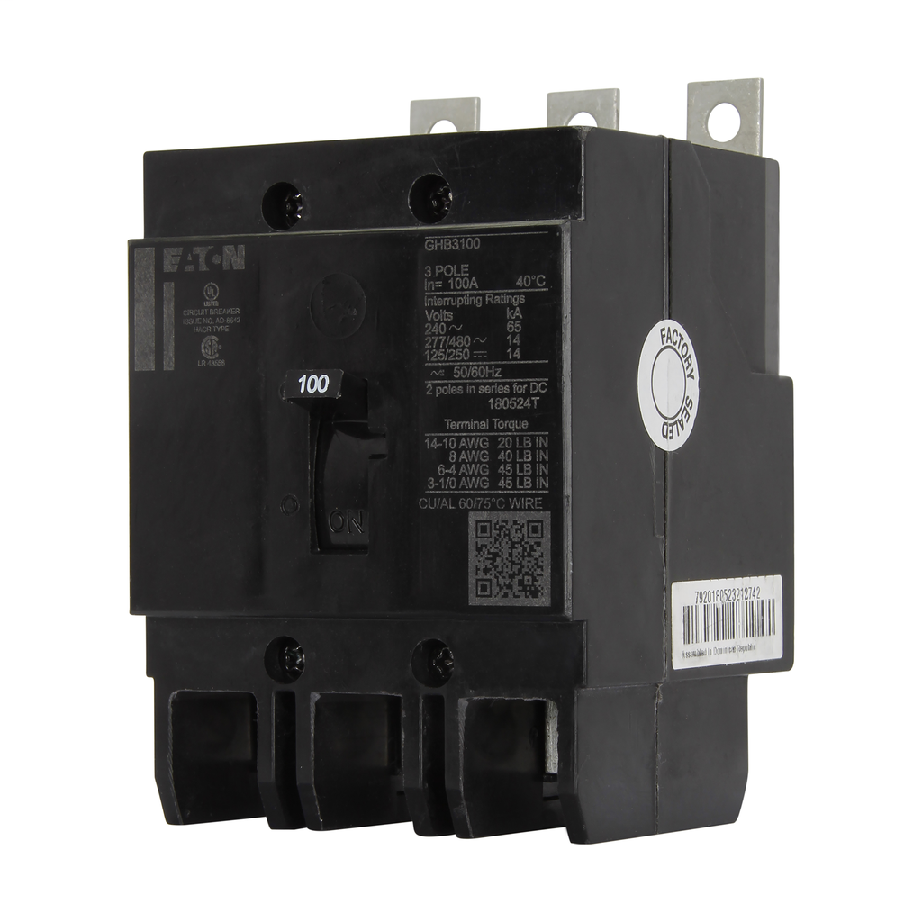 Cutler-Hammer GHB3100 Molded Case Circuit Breaker 100A Three-pole 480Y/277 Vac G-frame