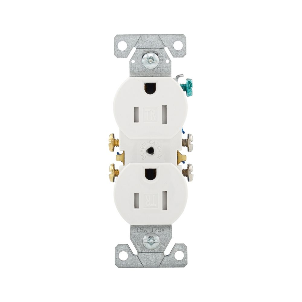 Cooper Wiring Devices TR270W Duplex Receptacle 15A 125V 5-15R Two-pole Three-wire Screw Side and Push Wiring White Thermoplastic