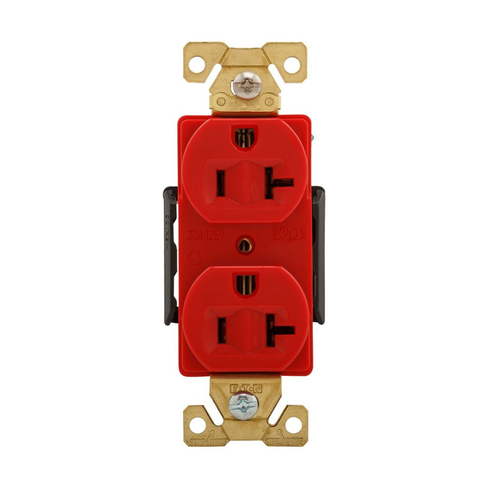 Cooper Wiring Devices AH5362RD Duplex Receptacle 20A 125V 5-20R Two-pole Three-wire Grounding Terminal Guards Red Nylon