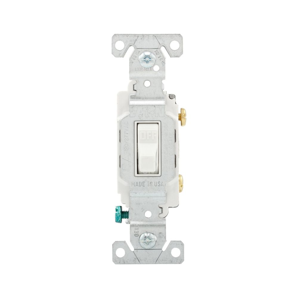 Cooper Wiring Devices CS115W Toggle Switch 15A 120/277V Single-pole Flush Brass White PVC