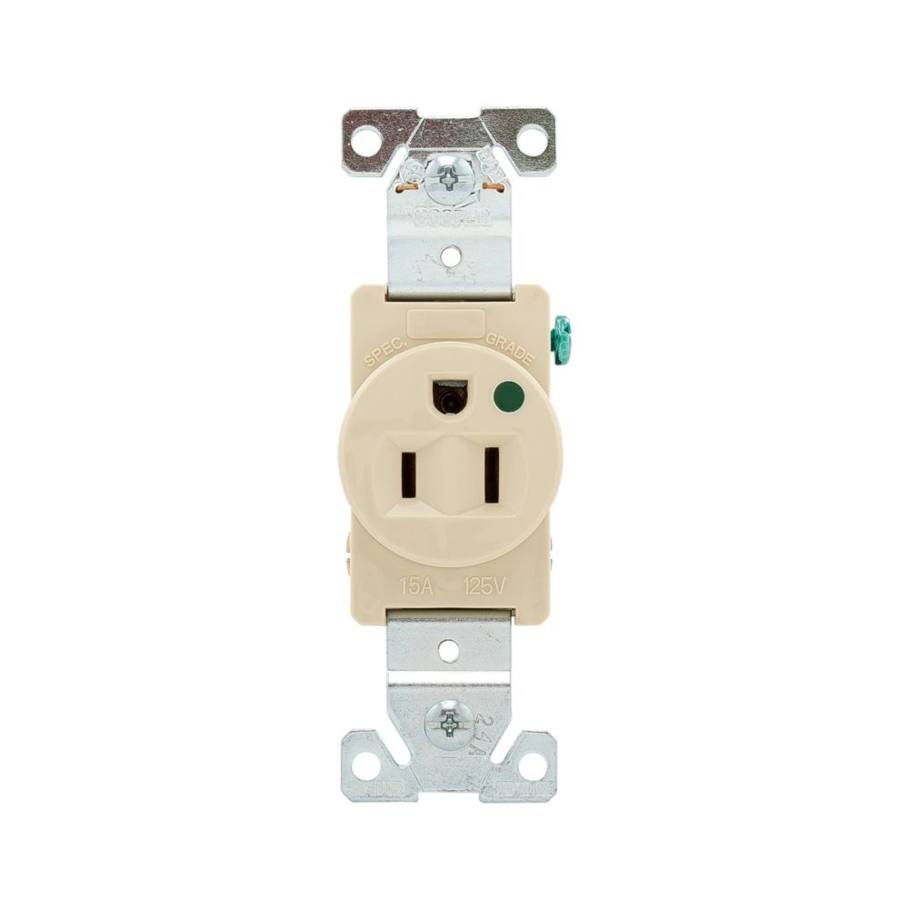 Cooper Wiring Devices 8210V Receptacle Two-pole 15A 125V Brass Ivory Nylon Flush Mount