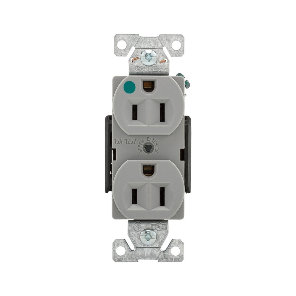 Cooper Wiring Devices 8200GY Duplex Receptacle 15A 125V 5-15R Auto-grounding Brass Gray PVC Flush Mount