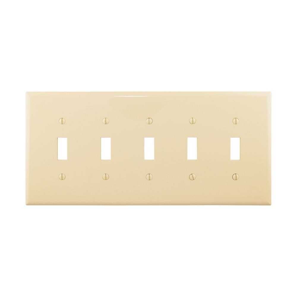 Cooper Wiring Devices PJ5V Wallplate Five-gang Toggle Switch Mid-size Ivory Polycarbonate