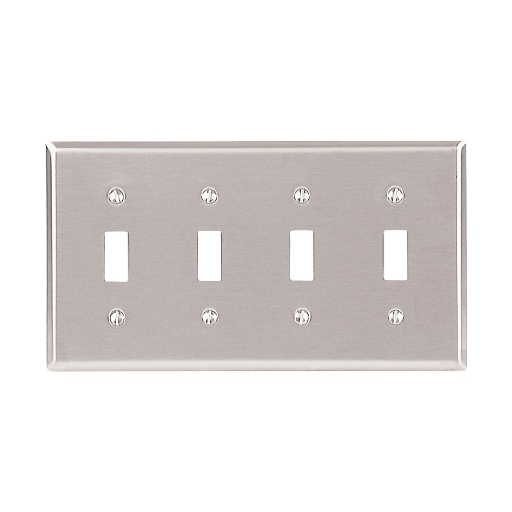 Cooper Wiring Devices 93074-BOX Wallplate Four-Gang Toggle Switch Stainless Steel