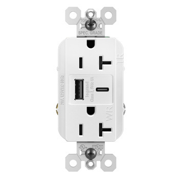 Pass & Seymour WRTR20USBAC6W USB Outlet 20A 15W Weather-Resistant Tamper-Resistant White