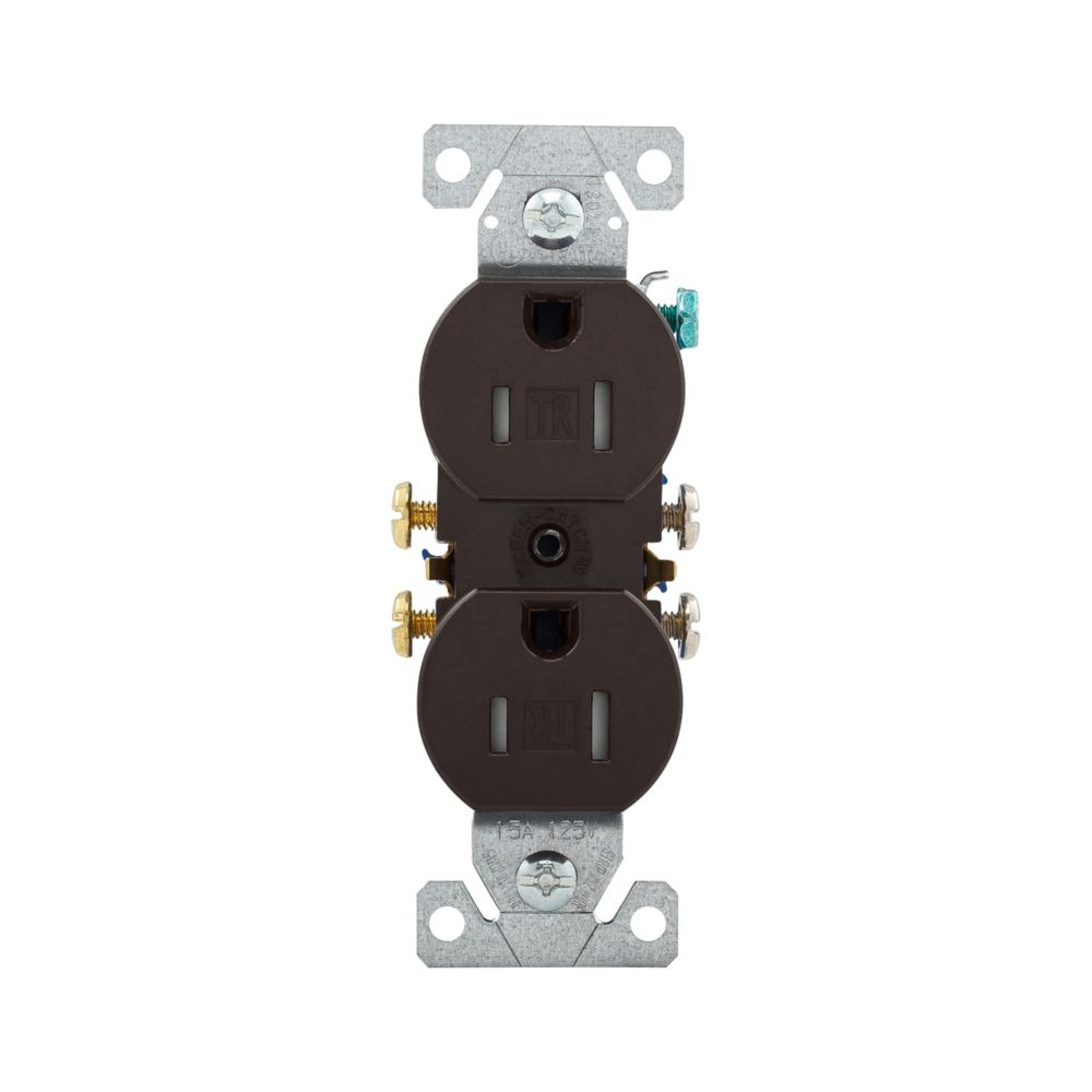 Cooper Wiring Devices TR270B Duplex Receptacle 15A 125V 5-15R Two-pole Three-wire Side and push wiring Brass Thermoplastic Brown Flush Mount