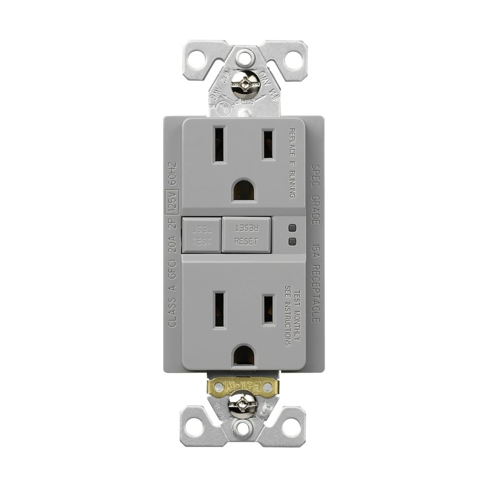 Cooper Wiring Devices SGF15GY GFCI Receptacle 15A 125V NEMA 5-15R Self-test Brass Gray PVC