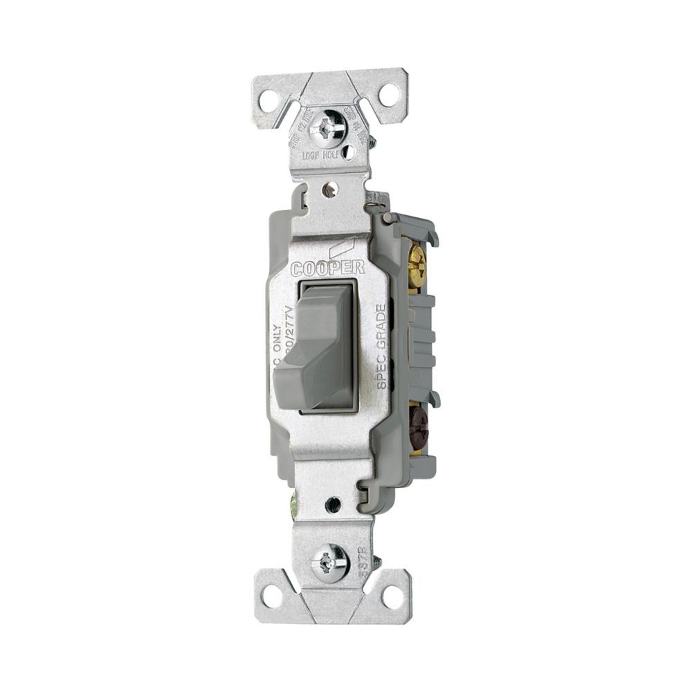 Cooper Wiring Devices CS320GY Toggle Switch 20A 120/277V Three-way Gray PVC Wall Mount Side Wire