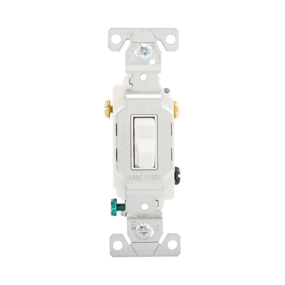 Cooper Wiring Devices CS315W Toggle Switch Three-Way 15A 120/277V Wall Mount White PVC Copper Alloy Terminals