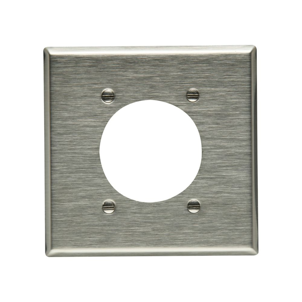 Cooper Wiring Devices 93227-BOX Power Outlet Wallplate Two-gang 2.15 in Hole Stainless Steel