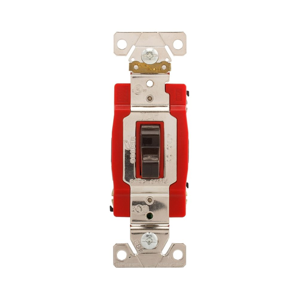 Cooper Wiring Devices AH1223B Toggle Switch 20A 120/277V Three-Way Single-Pole Brown Polycarbonate