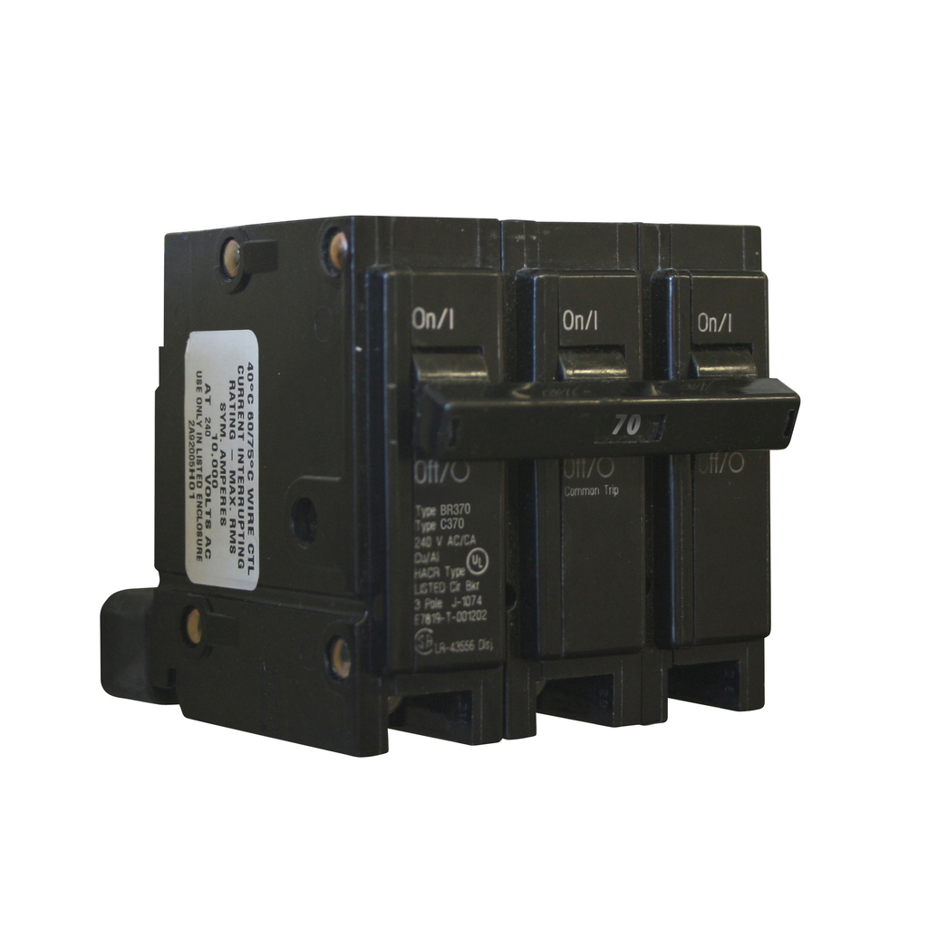 Cutler-Hammer BR370 Circuit Breaker 3-Pole 70A 240V 10 kAIC Plug-On #4-1/0 AWG Cu/Al