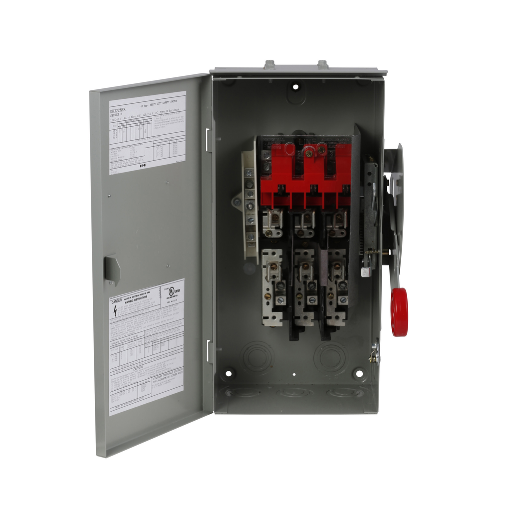 Cutler-Hammer DH322NRK Heavy Duty Fusible Safety Switch 3-Pole 60A 240V Fusible with neutral Painted galvanized steel