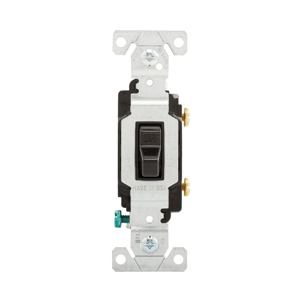Cooper Wiring Devices CS120BK Toggle Switch 20A 120/277V Single-pole Flush Mount Black PVC Brass Screw Terminal