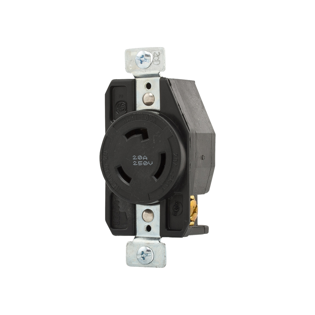 Cooper Wiring Devices AHL620R Locking Receptacle NEMA L6-20 250V 20A Two-pole Three-wire Black Glass-filled nylon Brass