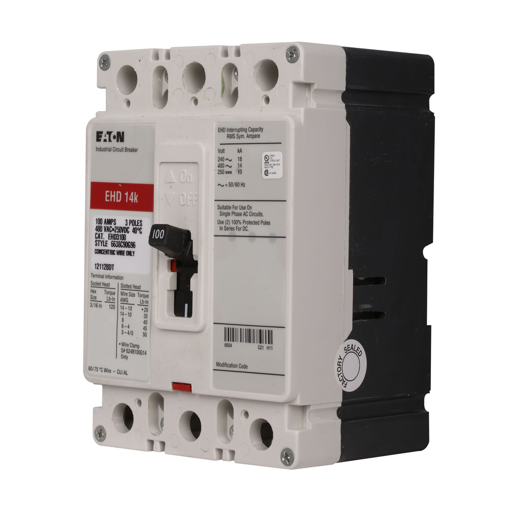 Cutler-Hammer EHD3060 Molded Case Circuit Breaker 60A Three-pole Fixed Thermal Magnetic 18 kAIC 240V F-frame