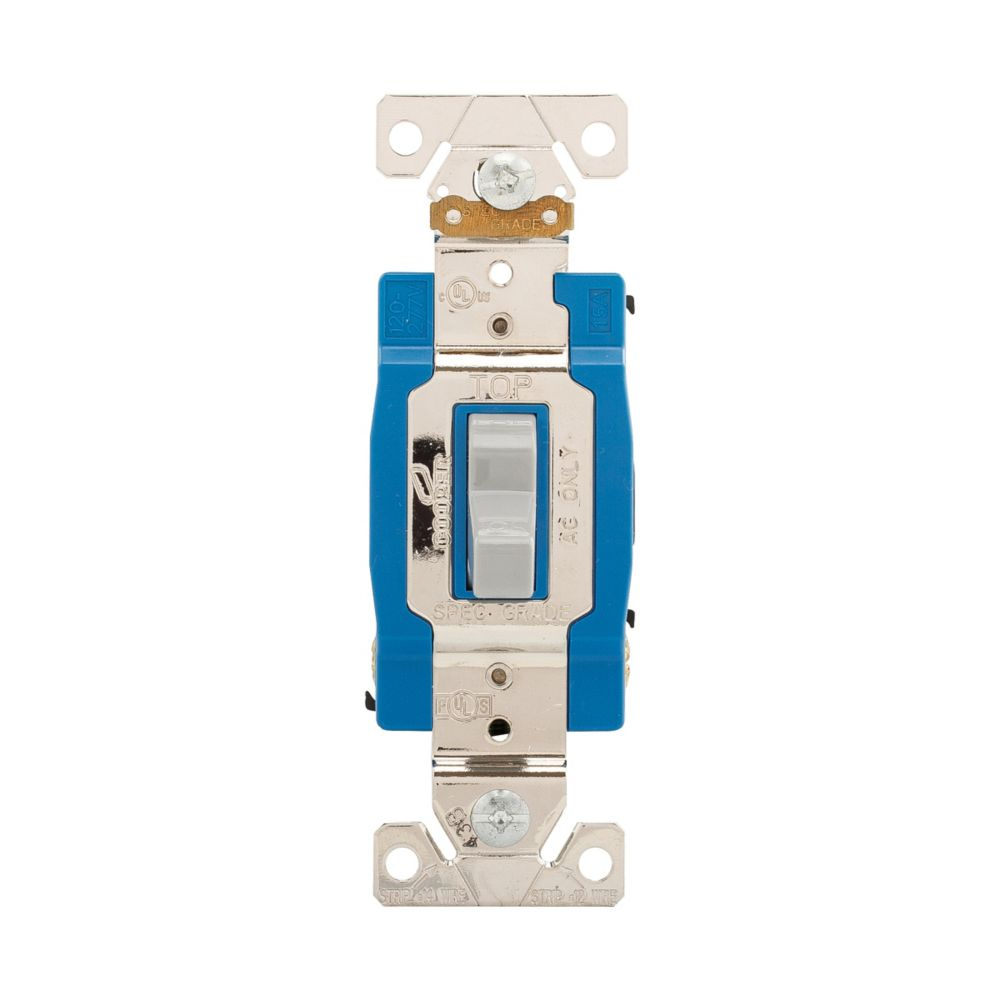 Cooper Wiring Devices AH1203GY Toggle Switch Single-pole Three-way 15A 120/277V Screw Connector Gray Polycarbonate