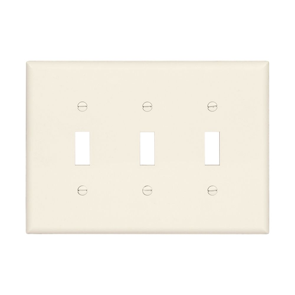 Cooper Wiring Devices PJ3LA Wallplate 3-Gang Toggle Switch Mid-Size Light Almond Polycarbonate