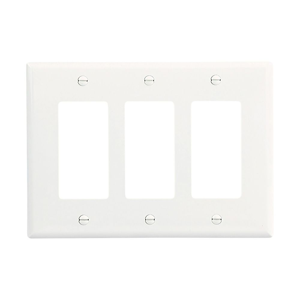 Cooper Wiring Devices PJ263W Wallplate Three-gang Mid-size Decorator White Polycarbonate
