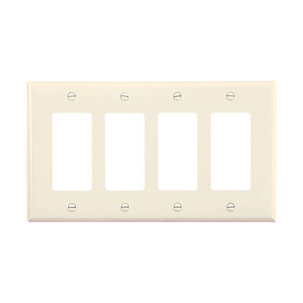 Cooper Wiring Devices PJ264LA Wallplate Mid-size Four-gang Decorator Polycarbonate Light Almond
