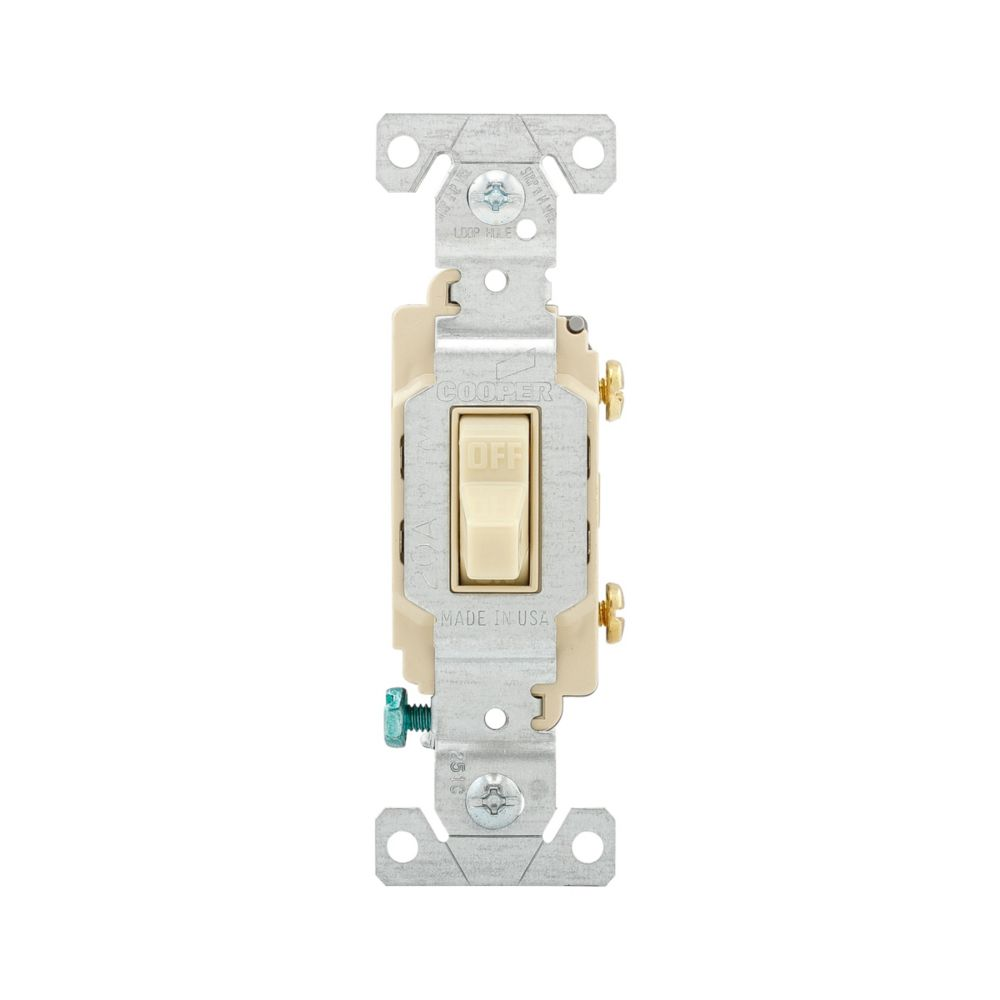 Cooper Wiring Devices CS120V Toggle Switch 20A 120/277V Single-pole Side Wire Flush Mount Ivory PVC
