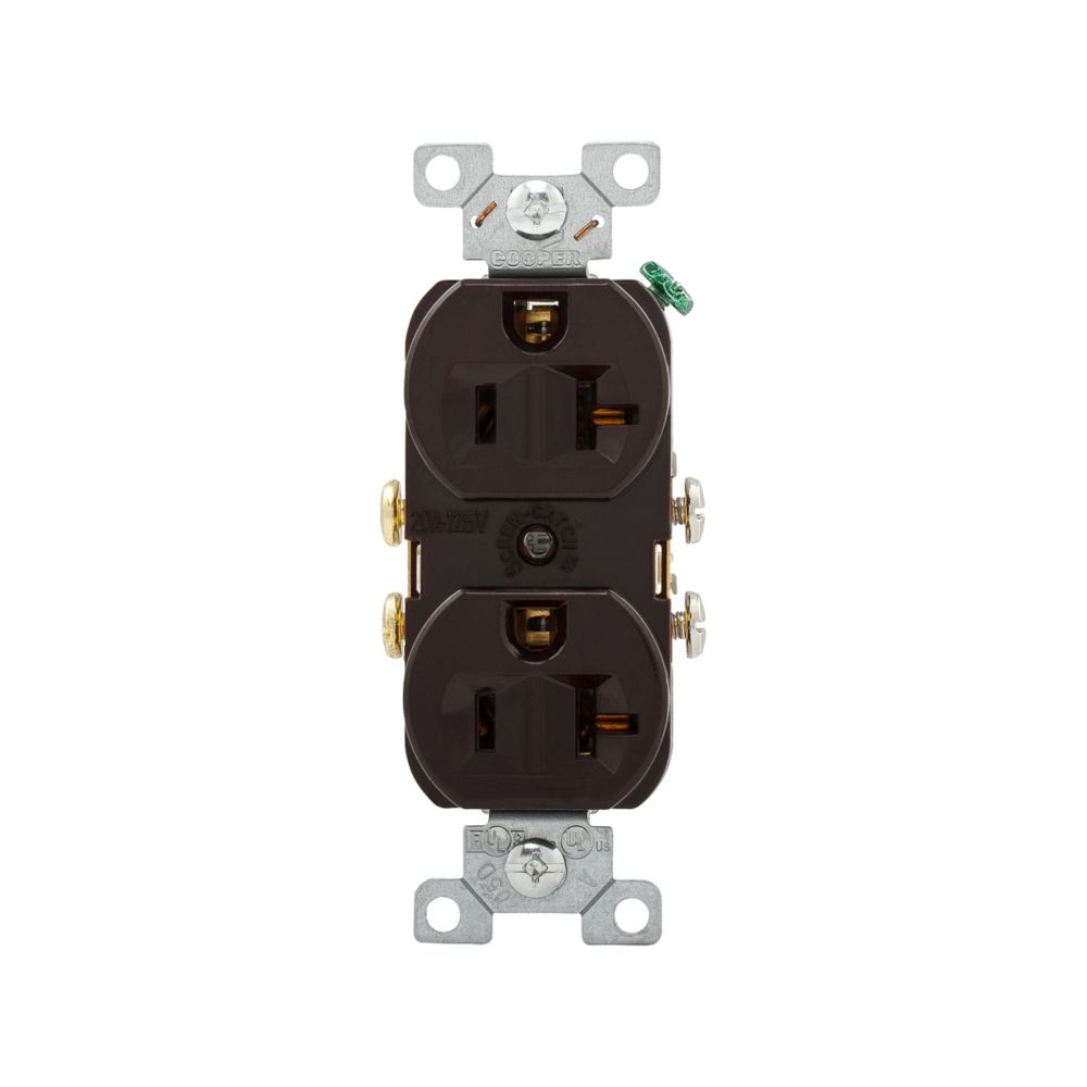 Cooper Wiring Devices CR20B Duplex Receptacle 125V 20A Automatic Grounding 5-20R Brown PVC