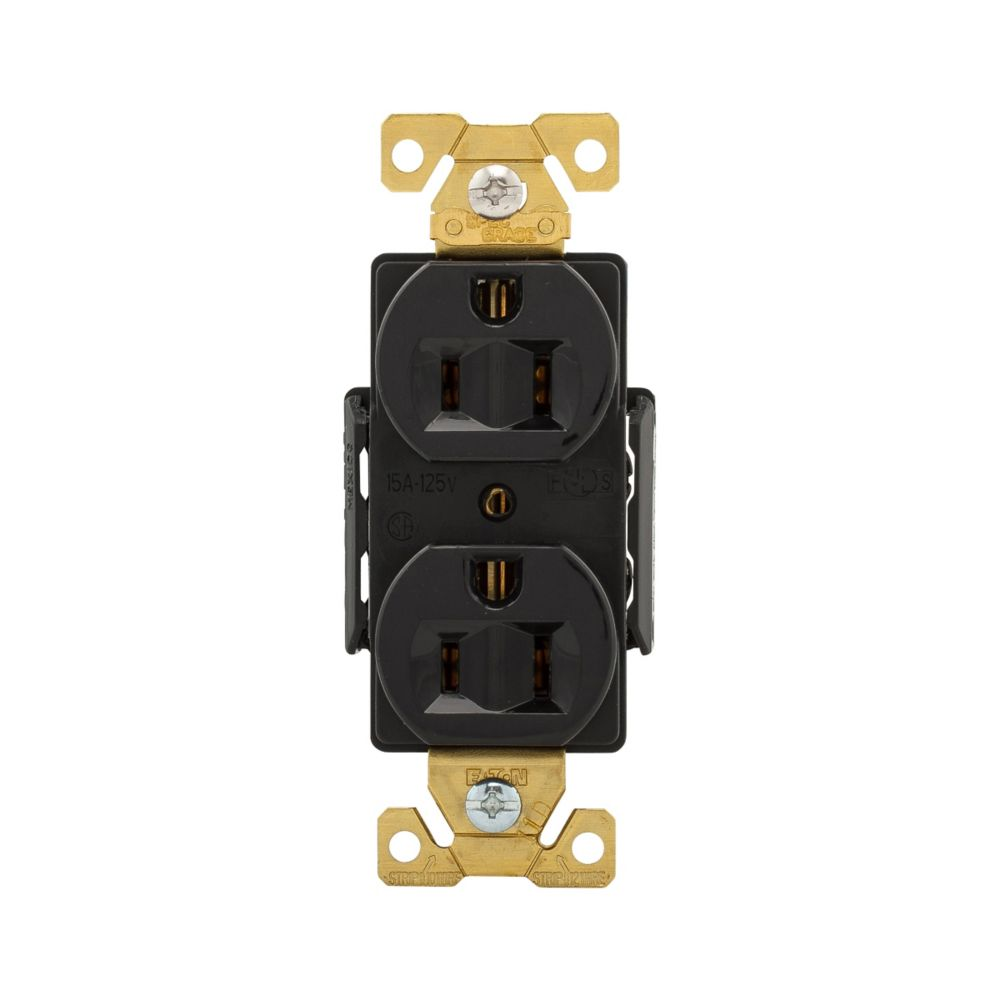 Cooper Wiring Devices AH5262BK Duplex Receptacle 15A 125V Two-pole Three-wire NEMA 5-15R Back and Side Wiring Black Nylon