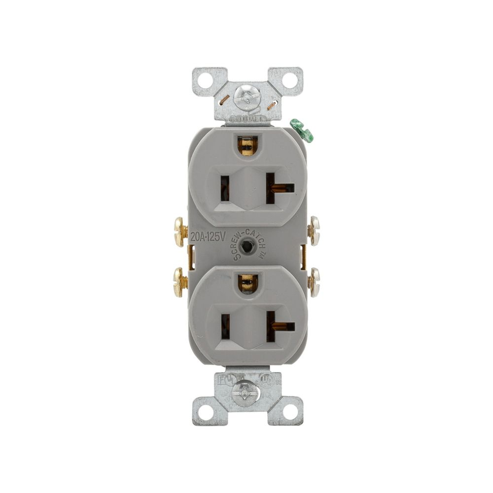 Cooper Wiring Devices CR20GY Duplex Receptacle 125V 20A NEMA 5-20R Flush Gray PVC