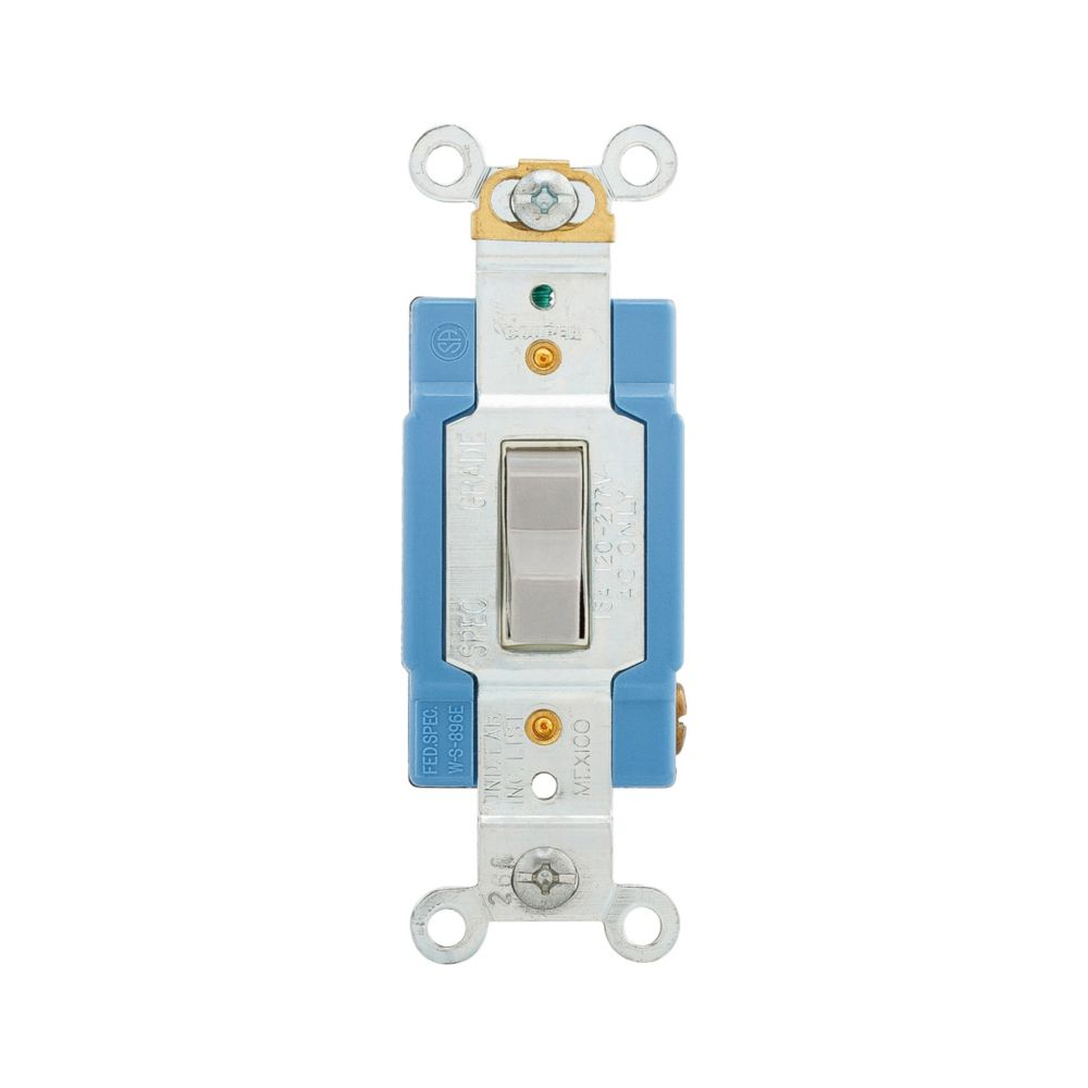 Cooper Wiring Devices AH1201GY Toggle Switch 15A 120/277V Single-pole Screw Terminal Back and Side Wiring Gray Polycarbonate Flush Mount