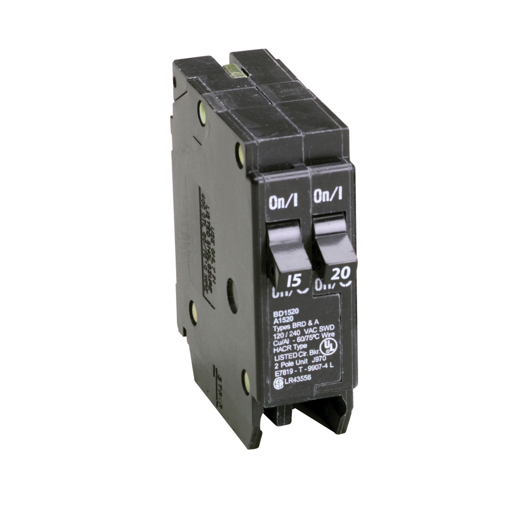 Cutler-Hammer BD1520 Circuit Breaker Single-Pole 15A 20A 120V 10kAIC Plug-on Rejection Tab