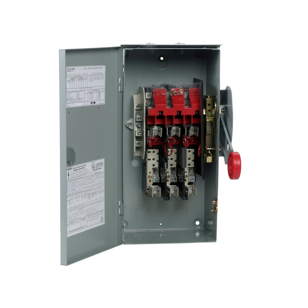 Cutler-Hammer DH362NRK Heavy Duty Fusible Safety Switch 60A 600V 3-Pole Fusible With Neutral NEMA 3R Painted Galvanized Steel