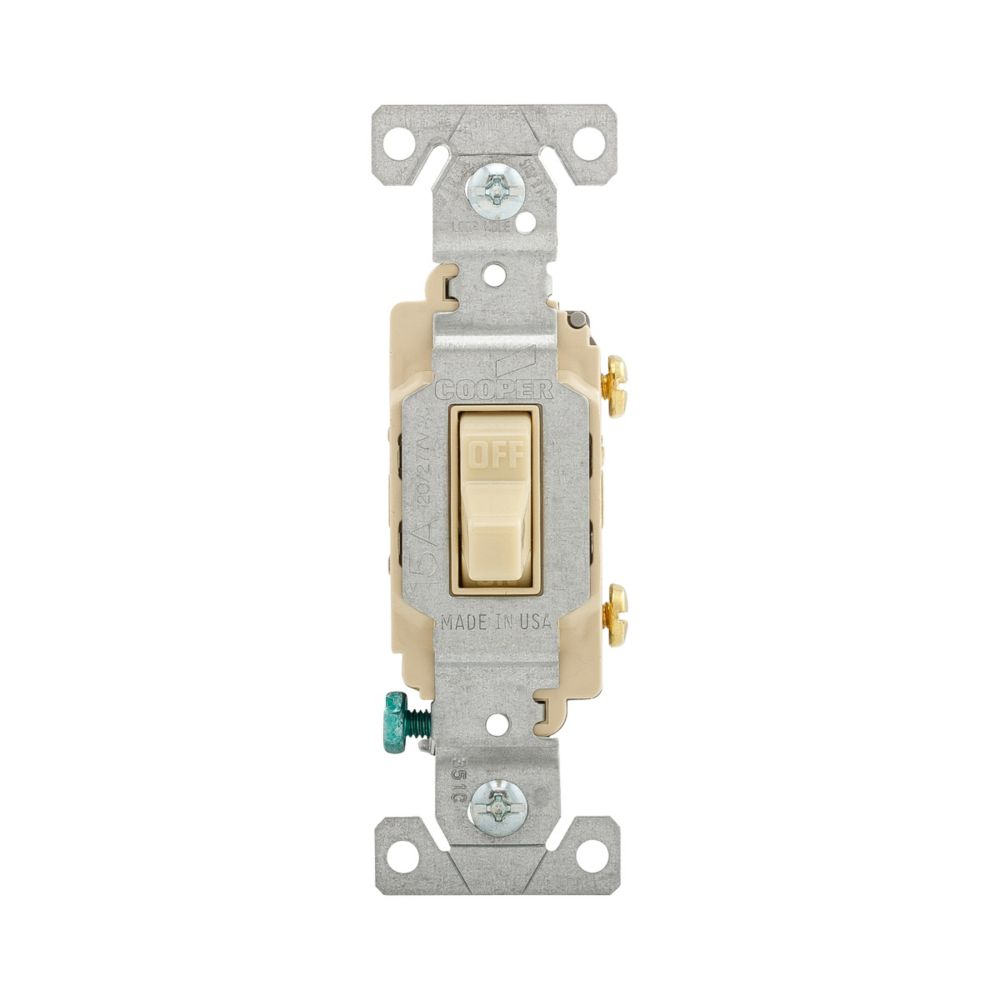 Cooper Wiring Devices CS115V Toggle Switch Single-pole 15A 120/277V Flush Mount Ivory PVC Brass
