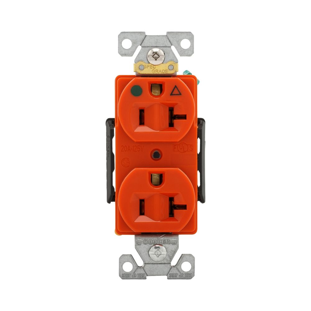 Cooper Wiring Devices IG8300RN Duplex Receptacle 20A 125V 5-20R Two-pole Isolated Ground Orange Glass-filled Nylon