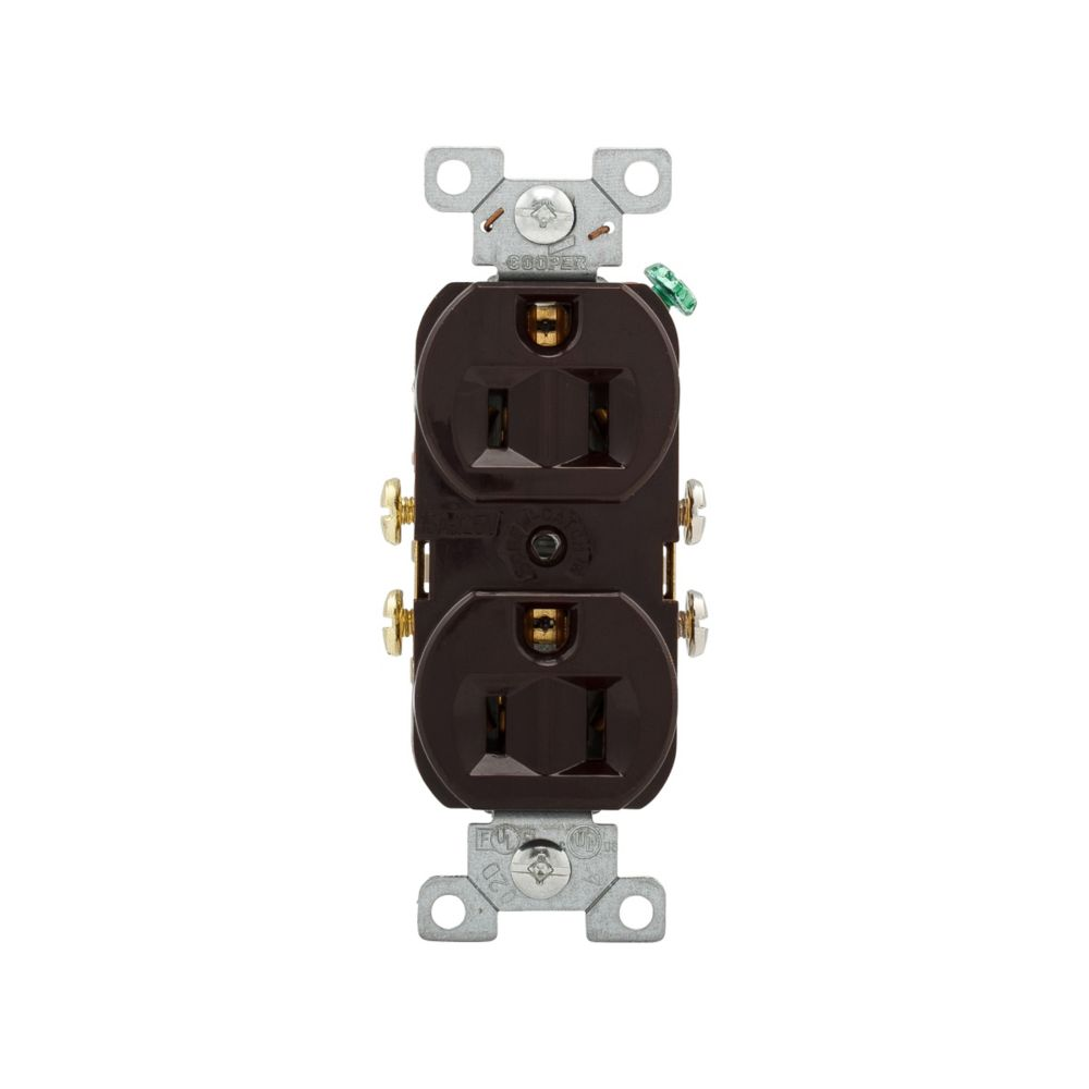 Cooper Wiring Devices CR15B Duplex Receptacle NEMA 5-15R 15A 125V Two-pole Three-wire Flush Mount Brown PVC