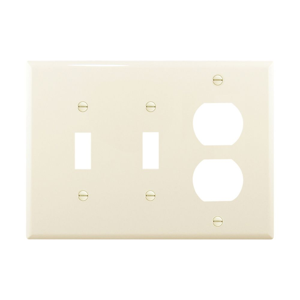 Cooper Wiring Devices PJ28LA Wallplate Three-gang 2 toggles and duplex receptacle Light almond Polycarbonate